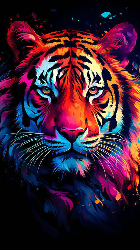 Striking digital illustration wallpapers showcasing dynamic tiger art. Tiger Drawing Illustration, Tiger Abstract Art, Colorful Cat Painting Acrylic, Tiger Painting Abstract, Tiger Painting Acrylic, Colourful Animals, Epoxy Clock, Colorful Animal Paintings, Animal Paintings Acrylic