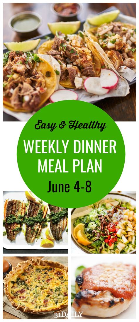 Five nights of seasonal, healthy, easy dinners to feed your family. Weekly Dinner Meal Plan // Week 23 #easyrecipes #mealplan #weeknightdinners #31Daily Bacon And Spinach Quiche, Weekly Dinner Meal Plan, Mexican Chicken Tacos, Dinner Meal Plan, Meal Planing, Healthy Dinner Salads, 31 Daily, Meal Plan Week, Meal Rotation