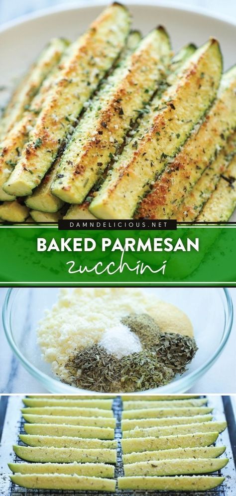 Baked Parmesan Zucchini, Zucchini Sticks, Plats Healthy, Zucchini Recipe, Vegetable Side Dishes Recipes, Parmesan Zucchini, Side Dishes Recipes, Veggie Side Dishes, Health Dinner Recipes