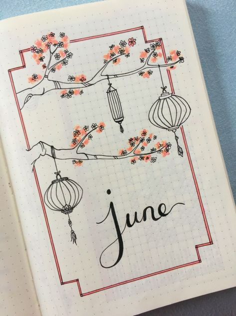 Bullet Journal June Cover Inspiration Journal Book Cover Design, Month Inspiration, Journal June, Art Journal Challenge, Bullet Journal Page, Doodle Quotes, Art Journal Prompts, Cover Inspiration, Bullet Journal Mood