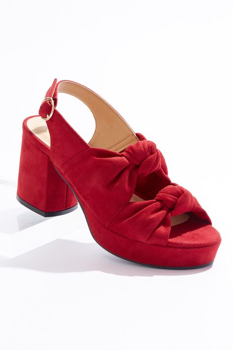 3 in heelBuckle closureFaux suedeCato Comfort ndash added features apply comfort with each stepMan made materialsImported Heels, Sandals, Double Knot, Platform Sandals, Knot, Shoes Heels, Red