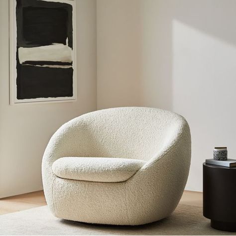 These 11 West Elm Pieces Are Functional and Chic, Plus They're on Sale! Cozy Swivel Chair, Loft Interior, Patterned Chair, Iron Chair, Cozy Chair, Swivel Barrel Chair, Style Loft, White Chair, Swivel Armchair