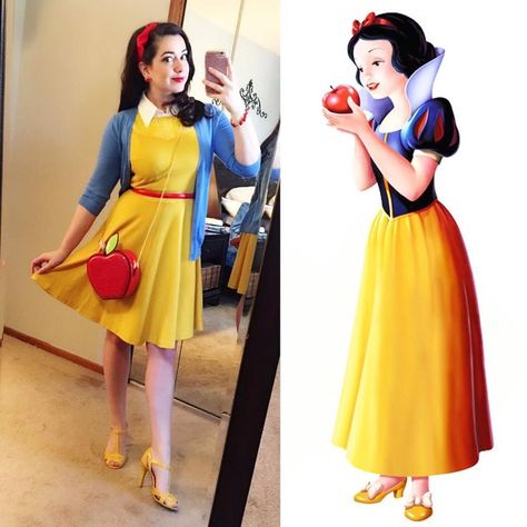 Snow White #disney #dapperday #disneystyle #disneyfashion #disneybound White Outfit Casual, Snow White Outfits, Disney Character Outfits, Disney Bound Outfits Casual, Disney Dapper Day, Halloweenský Makeup, Princess Inspired Outfits, Disney Dress Up, Snow White Costume