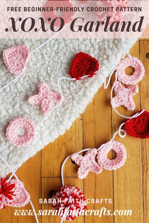 Crochet Zig Zag, Crochet Quotes, Crochet Valentine Patterns, Faith Crafts, Valentine Garland, Crochet Garland, Crochet Heart Pattern, Valentines Patterns, Valentines Crochet