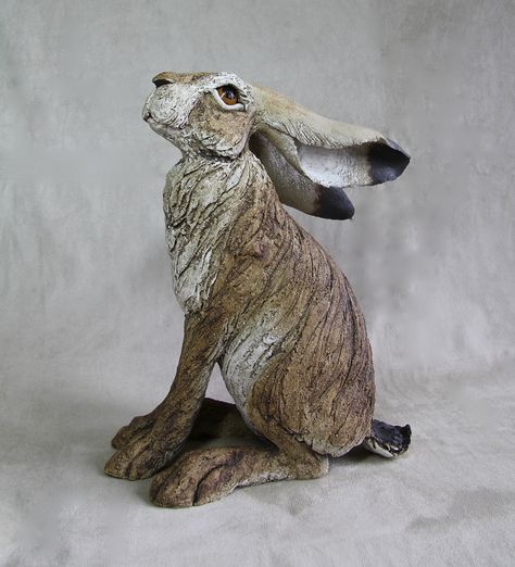 Large ceramic stoneware brown hare with oxide glaze Pottery Hare, Ceramic Handbuilding, Clay Lamps, Hare Pictures, Paper Mache Animals, Rabbit Sculpture, Pottery Animals, Ceramic Art Sculpture, March Hare