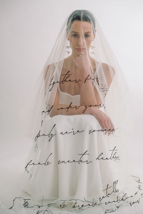 Bespoke wedding veil inspiration; The Black Edit - Love Story Inspiration Veil Color, Customized Veil, Wedding Veils Unique, Veil Fashion, Veils With Words, Wedding Veil With Words, Black Wedding Accessories, Fun Veils Bridal, Unique Veils