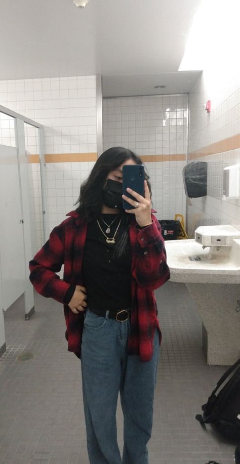 Follow me on insta @_.judylemus._ How To Style A Red Flannel, Red Flannel Outfits, Red Flannel Outfit Aesthetic, Flannel Outfits Red And Black, Red Flannel Outfit Girl, Flannel Alt Outfits, Hand Doodles, Flannel Outfits, Red Flannel