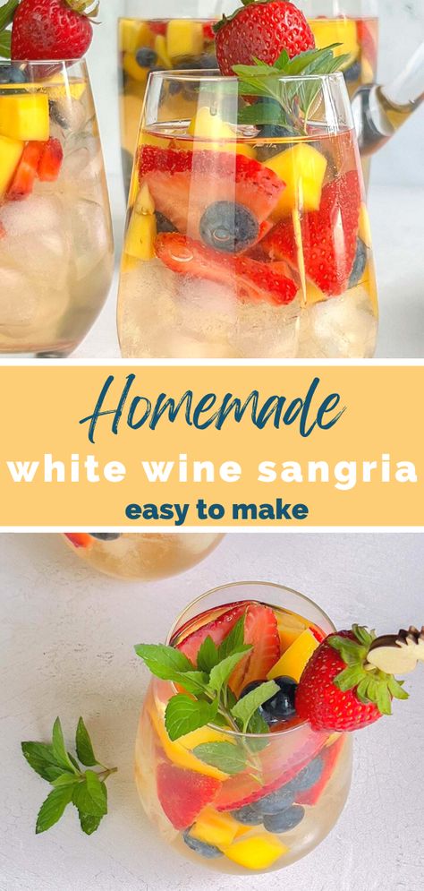 Easy White Sangria, Easy White Sangria Recipe, Smoothie Station, Vodka Sangria, Best Sangria Recipe, Summer Sangria Recipes, White Wine Sangria Recipe, Homemade Sangria, White Sangria Recipe