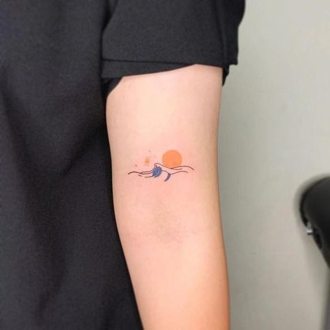 Sunset Tattoos, Wave Tattoo, Meaningful Tattoos For Women, Owl Tattoo Design, Temporary Tattoo Designs, Line Art Tattoos, Dainty Tattoos, Subtle Tattoos, Simplistic Tattoos