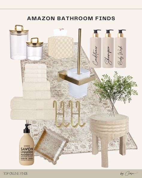 Amazon bathroom finds! Amazon Bathroom Finds, Amazon Bathroom Decor, Minimal Bathroom Design, Guest Bathroom Essentials, Bathroom Finds, Amazon Bathroom, Neutral Bathroom Decor, Beige Bathroom, Aesthetic Bathroom