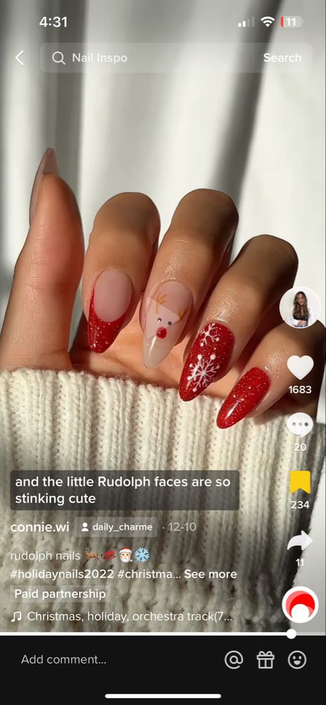 Rudolph The Red Nosed Reindeer Nails, Rudolph Nails, Christmas Nails Rudolph Red Nose, Rudolf The Red Nosed Reindeer Art, Rudolph The Red Nosed Reindeer Illustration, Rudolph Red Nose, Rudolph The Red, Red Nosed Reindeer, Hairstyles For School