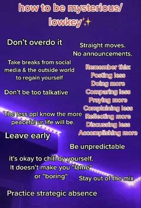 How To Be A Quiet Person Tips, How To Be Cold And Mysterious, How To Act Mysterious In School, How To Be Unpredictable, How To Be Lowkey On Social Media, How To Seem Mysterious, How To Be Dark Feminine At School, How To Be Cold Person Tips, How To Be Quiet And Mysterious