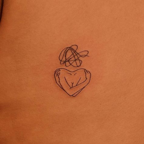 Self love tattoo located on the rib, fine line style. Self Discovery Tattoo, Single Line Tattoo Woman, Minimal Self Love Tattoo, Tattoos Self Love, Small Rib Tattoos, Love Yourself Tattoo, Self Love Tattoo, Single Line Tattoo, Tattoo Minimalist