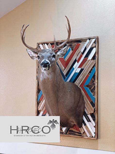 Deer head mount display Deer Mount Display Ideas, Deer Mount Backboard, European Deer Head Mount Ideas, Mounted Deer Head Decor, Moose Head Mount, Deer Shoulder Mount, Stag Head Wall Mount, Deer Head Home Decor Wall Mount, Deer Mount Decor