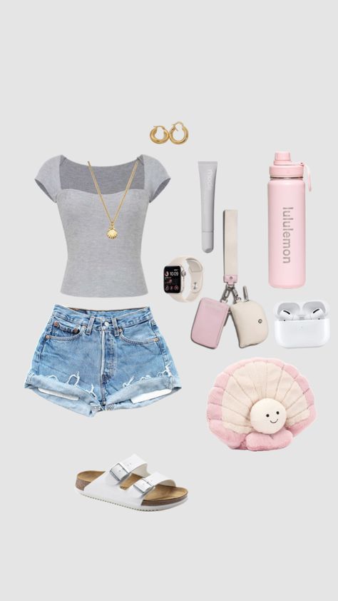 ate #beauty#outfitinspo#vibes#beach#summer#jellycat#lulu#pink#grey#girly#shuffle#outfit#summerfit Shuffle Outfit, Beachy Outfits, Summer Outfits For Teens, Summer Trends Outfits, Outfit Inspo Summer, Casual Preppy Outfits, Trendy Outfits For Teens, Cute Outfits For School, Cute Preppy Outfits