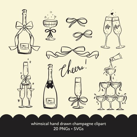 Champagne Chalkboard Art, Champagne Glasses Clipart, Champagne Tower Drawing, Champagne Drawing, Champagne Illustration, Champagne Clipart, Champagne Towers, Tower Drawing, Wedding Drink Menu