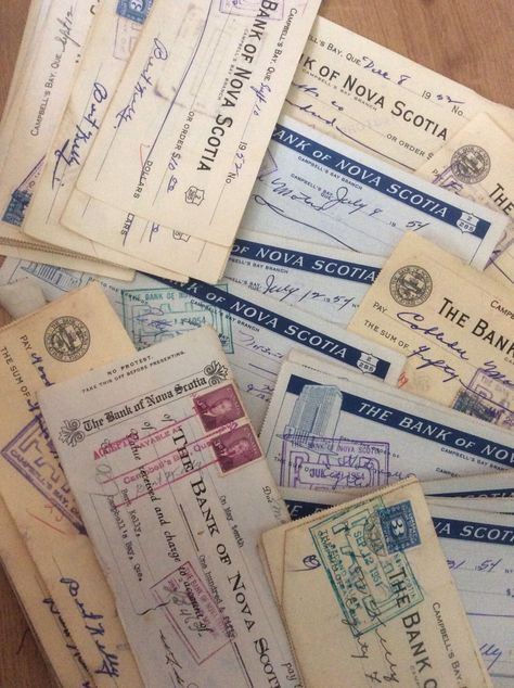 Excited to share this item from my #etsy shop: Vintage Cheques 30 mixed color 1950s Canadian Campbells Bay Quebec with tax stamps handwriting ephemera junk journal Handwriting Examples, Bank Check, Object Art, Nice Handwriting, Found Object Art, Hand Written, Found Object, Nova Scotia, Junk Journals