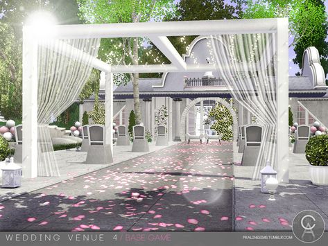 Sims 3 — Wedding Venue 4 by Pralinesims — Base game NO EP's and SP's Sims 4 Wedding Venue Base Game, Sims 3 Wedding, Sims 4 Wedding Dress, Wedding Pergola, Lotes The Sims 4, The Sims 4 Lots, Ts3 Cc, Prom Decor, Wedding Furniture