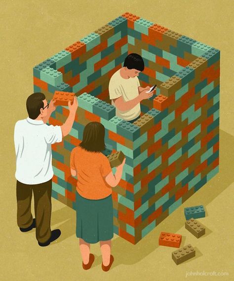 Clever-Illustrations-John-Holcroft Conceptual Art, Satirical Illustrations, Gabor Mate, Teenage Rebellion, Conceptual Illustration, Bad Relationship, Magazine Illustration, Editorial Illustration, Satire