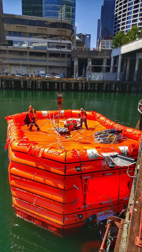 Fully inflated cruise ship life raft Ship Life, Life Raft, Underground Bunker, Wooden Ship, House Map, Fire Safety, Future Technology, Interesting Stuff, Future Life