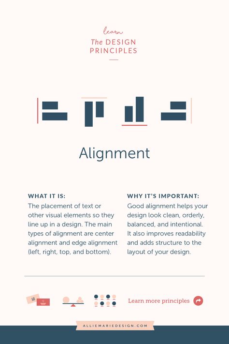 Getting Started with the Principles of Design + Quick Tips for Using Them to Create Professional Marketing Collateral that Attracts Your Audience — AllieMarie Design Alignment In Graphic Design, Alignment Design Principle, Alignment Principle Of Design, Alignment In Design, Alignment Design, White Space Design, Online Graphic Design Course, Graphic Design Principles, The Principles Of Design