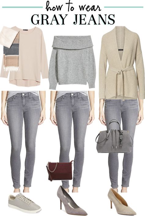 How to Wear Gray Jeans Three Different Ways. For a Casual Saturday, a Date Night and Sunday Brunch. #outfitinspiration #weekendoutfits #datenightoutfit Brunch Outfits Fall, Grey Jeans Outfit, Comfy Jeans Outfit, Sunday Brunch Outfit, Brunch Outfit Winter, Gray Jeans, Outfit Jeans, Grey Outfit, Clothing Stores