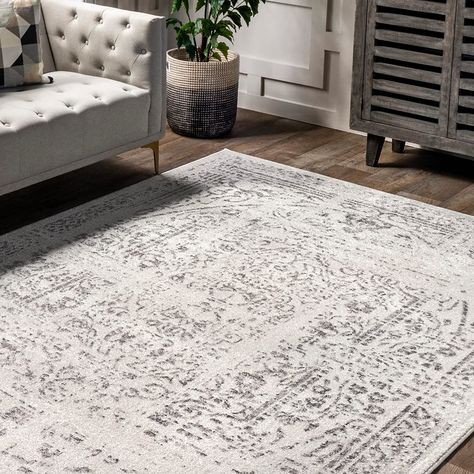 nuLOOM Arlena Vintage Traditional Area Rug, 5' x 8', Grey : Amazon.ca: Home Nuloom Rugs, Kitchen Grey, Rug Loom, Grey And White Rug, Area Rug For Living Room, Traditional Area Rug, Rug For Living Room, Antique Farmhouse, Rectangular Rugs