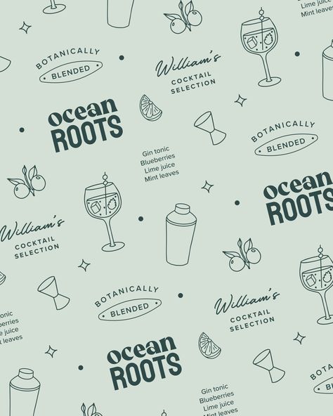 modern brand pattern for a cocktail bar logodesignconcept #logomk Cocktail Pattern Illustration, Restaurant Pattern Branding, Cafe Pattern Design, Cafe Branding Design Packaging, Branding With Illustration, Coffee Brand Illustration, Brand Pattern Design Inspiration, Tissue Paper Branding, Logo Design Bar