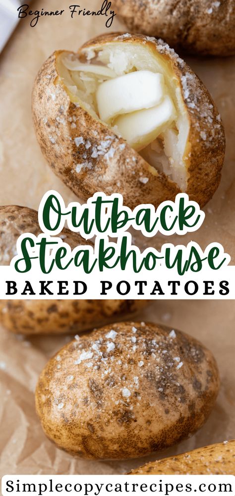 Outback Steakhouse’s Baked Potato Crispy Skin Baked Potato, Simply Potatoes Recipes, Fluffy Baked Potatoes, Steakhouse Potatoes, Baked Potato Recipe, Cooking Baked Potatoes, Simply Potatoes, Best Baked Potato, Perfect Baked Potato