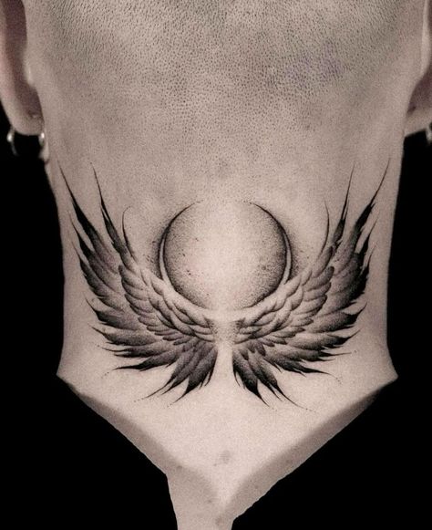 Mens Wings Tattoo, Moon Wings Tattoo, Realism Neck Tattoo, Behind Neck Tattoo Men, Wings Neck Tattoo Men, Eagle Tattoo Design Men, Neck Wings Tattoo, Black Wings Tattoo, Wings Tattoo Men