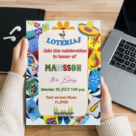 Product Details: • Type: Digital Invitation • Size: 5x7 inches Loteria Birthday Party, Invitation Sizes, Digital Invitation, Digital Invitations, Party Time, Birthday Party Themes, Invitation Template, Birthday Party, Birthday