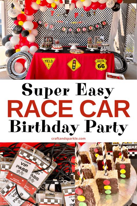 Ride Into 5 Birthday, Sports Car Birthday Party Ideas, Too Fast Birthday Party Ideas, 2fast 2curious Birthday, Drift Car Birthday Party, Car Racing Party Decoration, Two Fast Racing Birthday Party, Car Theme Third Birthday, Race Car Birthday Party Decorations