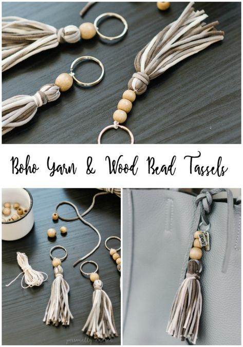 Wooden Bead Crafts, Tassel Keychain Diy, Boho Tassel Keychain, Beaded Tassels Diy, Wood Bead Tassel, Wood Beads Jewelry, Tassels Diy, Tassels Tutorials, Bead Lanyard