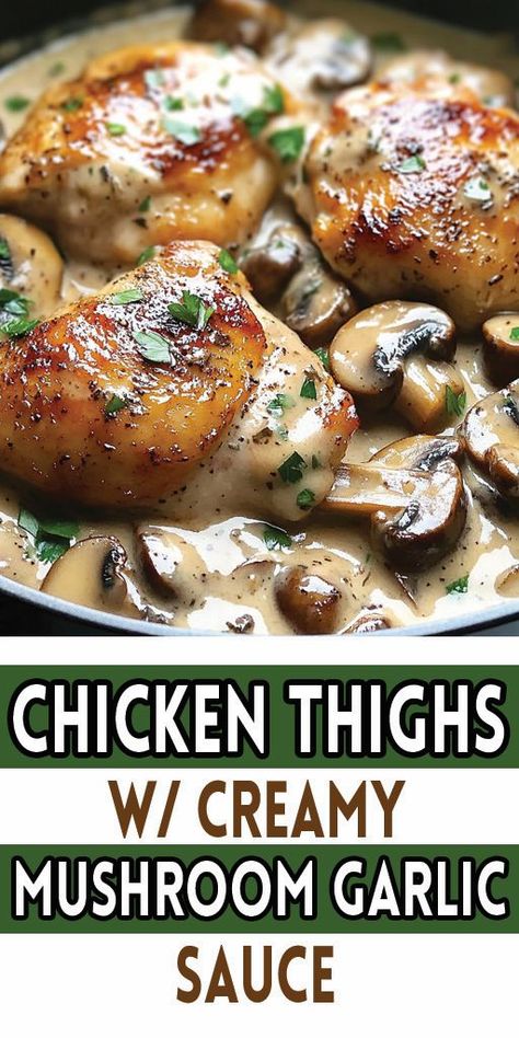 For the Chicken Thighs: 1 ½ pounds boneless chicken thighs (approximately 6-8 fillets), skinless 1 teaspoon onion powder 1 teaspoon garlic powder ½ teaspoon dried thyme ½ teaspoon dried rosemary ½ teaspoon salt ¼ teaspoon black pepper, cracked 2 tablespoons olive oil #Chicken #Thighs #Mushroomsause #Quickrecipe Chicken Thigh Fillet Recipes, Olive Oil Chicken, Rosemary Chicken Thighs, Keto Chicken Thighs, Mushroom Garlic, Chicken Thighs Dinner, Chicken Thighs Mushrooms, Creamy Mushroom Chicken, Chicken Thighs Recipes