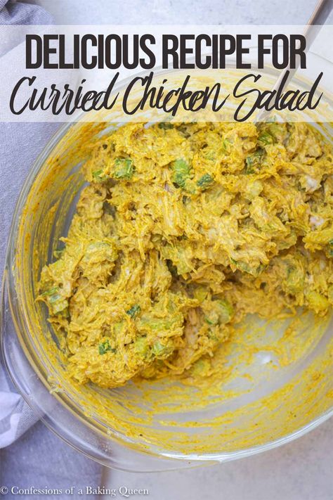 This Curried Chicken Salad recipe is easy to make. Eight ingredients are all it takes to make this chicken salad. Perfect on top of lettuce or sandwiched between your favorite bread, this is the perfect lunch.  #curriedchickensaladrecipe #curriedchickensaladsandwich #coronationchicken Chicken Salad With Curry Powder, Curried Chicken Sandwich, Chicken Curry Salad Sandwich, Curry Chicken Salad Sandwich, Curry Chicken Sandwich Recipes, Curried Chicken Salad Sandwich, Chicken Salad Curry Recipe, Chicken Curry Sandwich, Healthy Curry Chicken Salad