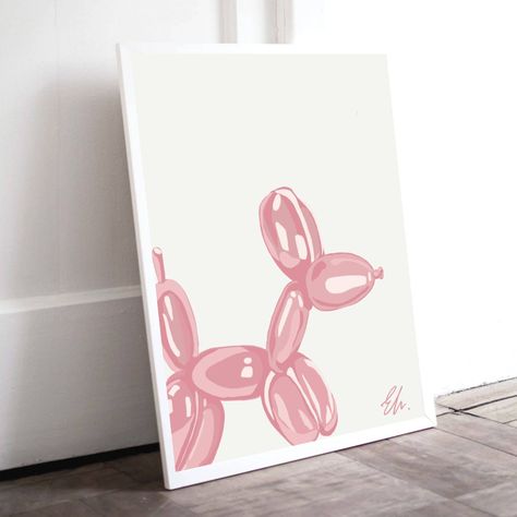 Girly Canvas Painting Ideas, Preppy College Dorm, Dorm Room Paintings, Dorm Room Poster, Dog Balloon, Pink Canvas Art, Wall Art Preppy, Rhinestone Painting, Preppy College