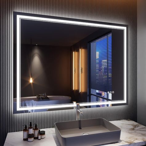 Amazon.com: ISTRIPMF 48 x 36 Inch LED Bathroom Mirror with Lights, Front Light and RGB Backlit Anti-Fog Dimmable Memory Lighted Vanity Mirror, Shatterproof Wall-Mounted Led Mirror for Bathroom : Home & Kitchen Bathroom Mirror Led, Bathroom Mirror With Lights, Backlit Bathroom Mirror, Lighted Vanity, Led Bathroom Mirror, Mirror Led, Bathroom Mirror Lights, Mirror For Bathroom, Lighted Vanity Mirror