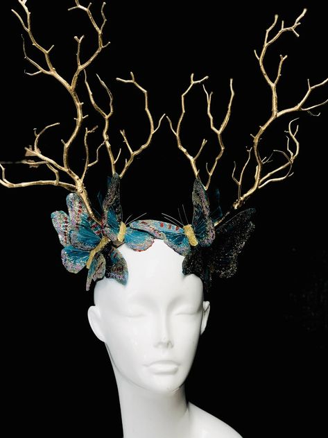 Woodland Fairy Headdress Twig Headpiece With Butterflies Nature Goddess Headband Ethereal Forest Crown - Etsy Twig Headpiece, Forest Crown, Fairy Headdress, Black Plague Doctor, Goddess Headband, Ethereal Forest, Doctor Halloween, Butterflies Nature, Higher Art