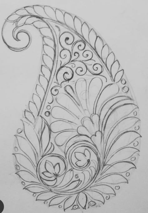 Paisley Embroidery Designs, Paisley Pattern Drawing, Kalamkari Drawing, Paisley Drawing, Moorish Art, Indian Embroidery Designs, Kalamkari Art, Flower Pattern Drawing, Alpona Design