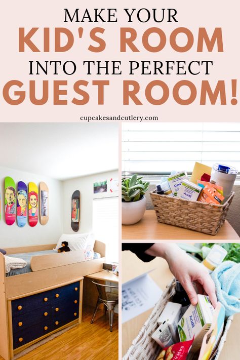 Don't have a guest room but have overnight guests?? Here are my tips for turning your kid's room into the perfect guest room. #sponsored #boironbetterbelly #guestroom #houseguest #welcomebacket Toddler Guest Room Combo, Kids Room Guest Room Combo, Kids Room And Guest Room Combo, Kids Guest Room, Guess Room, Small Kids Room, Sleeping Room, Adult Bedroom, Toddler Rooms