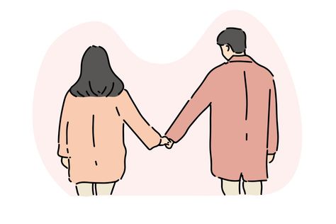 Couple holding hand together, relationship, romantic concept illustration. Holding Hands Drawing Couple, Relationship Illustration Couple, Holding Hand Painting, Illustration Art Couple Relationships, Couple Holding Hands Illustration, Holding Hands Doodle, Couple Holding Hands Drawing, Relationship Illustration, Holding Hands Couple