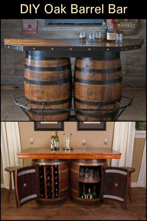 Learn how to turn an oak barrel into a bar in this step-by-step tutorial. Barrels Decor Ideas, Diy Whiskey Barrel, Bourbon Barrel Bar, Western Living Room Decor, Whiskey Barrel Bar, Whiskey Barrel Table, Wine Barrel Bar, Wine Barrel Table, Barrel Ideas