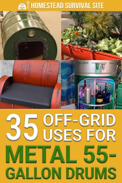 One of the most versatile items is the metal 55-gallon oil drum. The number of ways you can repurpose a metal oil drum is only limited by your imagination. #homesteadsurvivalsite #offgrid #repurposed #upcycle #frugal Upcycling, 55 Gallon Drum Fire Pit, Metal Barrel Projects, Building A Wind Turbine, Homestead Projects, Homestead Layout, 55 Gallon Steel Drum, Diy Survival, Shtf Preparedness