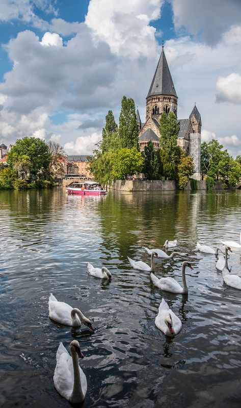 All things Europe — Metz, France (by tnroni chen) Metz France, France Aesthetic, Dreamy Landscapes, Visual Board, Creative Content, Historical Architecture, Alam Yang Indah, Pretty Places, Swans