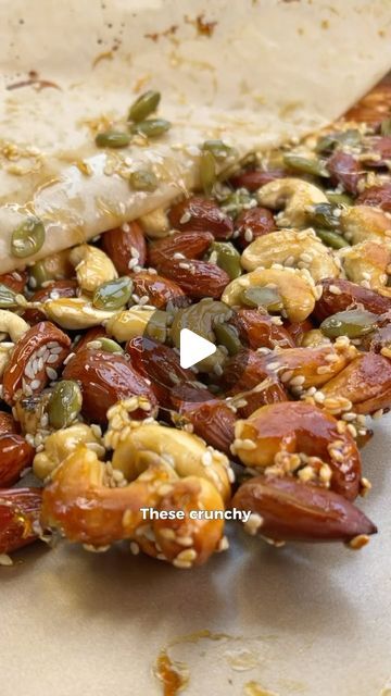 Atoosa on Instagram: "Who else wants to make these? 🙋🏼‍♀️🙋🏼‍♀️🥜Nut &seeds cluster bites, snack or yoghurt topper?🤔 how would you eat these?🤗

Reasons to love this recipe:
✅ they are so addictive 
✅ super easy to make
✅ it’s a delicious way to introduce a variety of plants (nuts) into your daily routine
✅ wholesome ingredients 
✅ great as a snack or as a yoghurt topping 

Ingredients: 
100g cashews
100g almonds
50g pumpkin seeds
15g sesame seeds
40g maple syrup 
1/4 tsp salt

Instructions: 
add all the ingredients to a bowl and mix well.

Line some baking paper on a tray and spread the nut mix into a flat uniform square.

Bake for 10 mins at 180C.

Let it cool down completely before removing from the baking paper. Break down into smaller bites and enjoy 🤗 #imemyself #i’m #selfie #ra Raw Peanuts Recipes Snacks, Almond Snacks, Salted Almonds, Nut Clusters, Condensed Milk Cookies, Brittle Recipes, Nut Recipes, Cracker Recipes, Nuts And Seeds