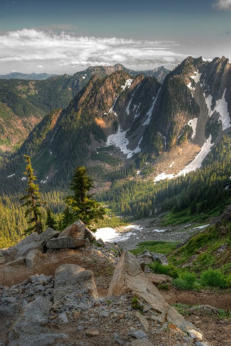 View from the Kendall Katwalk on the Pacific Crest Trail | Snoqualmie Pass Trail Logo, Solo Hiking, Surfing Pictures, Thru Hiking, Colorado Hiking, Pacific Crest Trail, Lake George, Appalachian Trail, Camping Experience