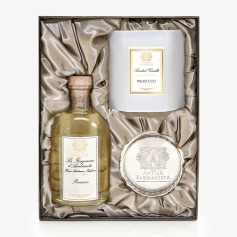 Antica Farmacista Gift Set Candle Diffuser Tray Prosecco Daphne Flower, Lucite Tray, Peach Nectar, Lemon Blossoms, Sicilian Lemon, Madagascar Vanilla, Fig Leaves, Bitter Orange, Home Scents