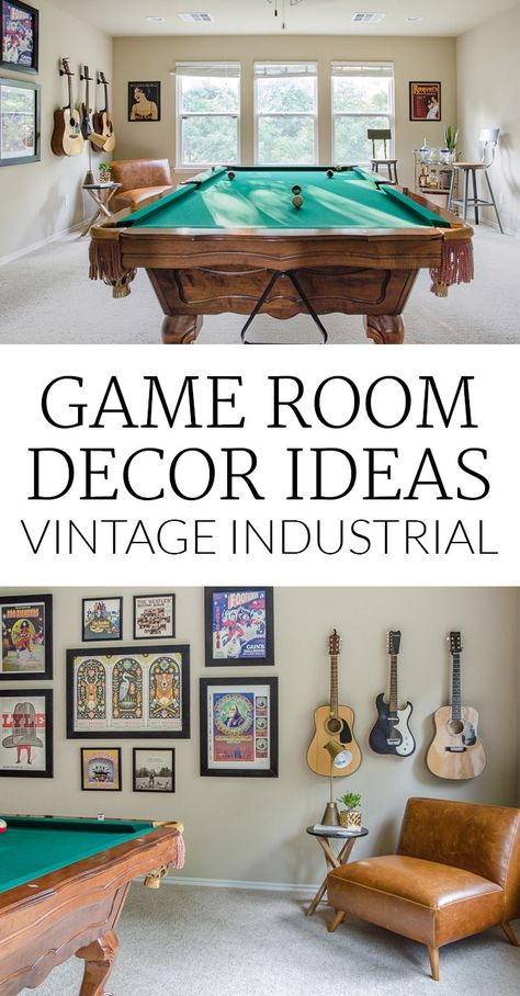 Pool Table And Dart Board Room, Pool Table Room With Couch, Pool Table Room Artwork, Sports Entertainment Room, Game Room Shelf Decor, Pool Table Room Ideas Small Space, Vintage Games Room, Vintage Game Room Decor, Billiards Room Decor Interior Design