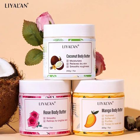 LIYALAN Shea Body Butter is an All Time Favorite for Soothing and Moisturizing Rough Dried Skin. It can be used on the face, hands, and all over the body for the Sensation your skin deserves. It comes in assorted scents for your choosing. LIYALAN Shea Body Butter, It will do your skin appearance justice. Order yours today. deraesshopforgoods.com/products/shea-body-butter-deep-hydration-moisturizer-cream-for-rough-dry-skin-and-daily-use #sheabutter #sheabuttercream #sheabuttermagic #shea... Dry Skin Moisturizer, Fruit Scent, Brighten Skin Tone, Shea Body Butter, Dry Sensitive Skin, Hydrating Cream, Whitening Cream, Rose Scented Products, Soften Skin