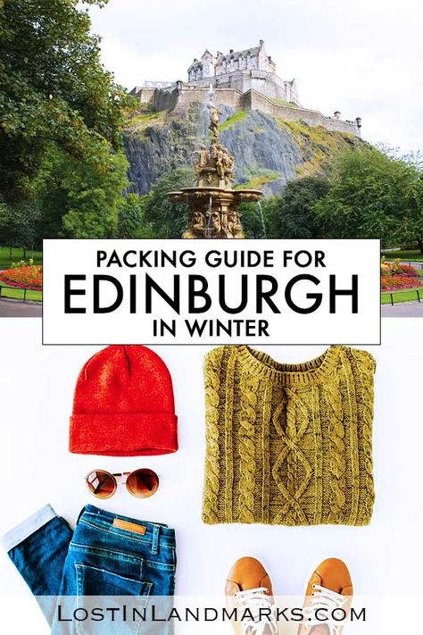 What to pack for Edinburgh in winter - packing list for a city break visiting Edinburgh when it is cold. Edinburgh is a perfect winter travel destination but packing right is a must! #packinglist #wintervacation #edinburgh #scotland City Break Packing, Edinburgh Winter, Scotland Outfit, Winter Vacation Packing List, Winter Packing List, Edinburgh Travel, Winter Travel Destinations, Visit Edinburgh, United Kingdom Travel